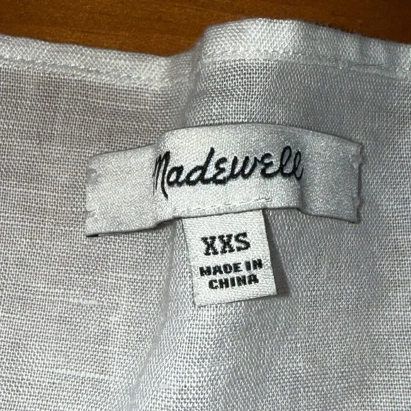 Madewell White Top XXS Red Embroidery Square Neck Short Sleeve Boho Flowy Chic - Picture 4 of 6